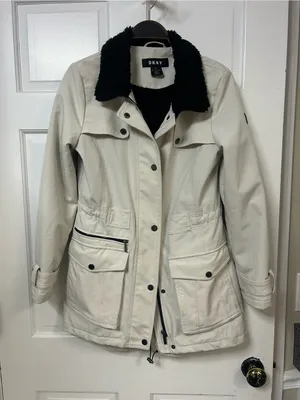DKNY Women's Cream Jacket with Black Faux Fur Collar NWOT thumbnail 2