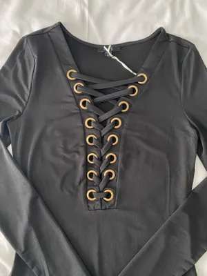 Black Lace Up Long Sleeve Bodysuit thumbnail 2