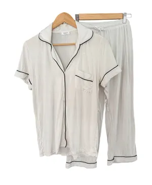Joyarza White Pajama Set Medium Soft Viscose Button Front Short Sleeve Sleepwear thumbnail 1