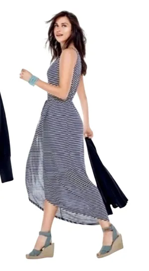 Cabi 5105 Navy White Boat Striped Sleeveless Maxi Dress XS Faux Wrap Nautical thumbnail 1