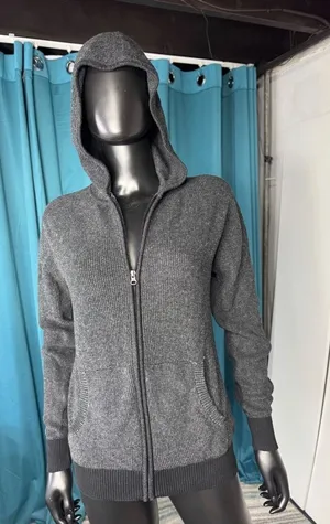 Carbon Women's Gray 100% Cotton‎ Knit Full Zip Hooded Sweater Small thumbnail 1