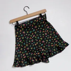 ZARA Black Floral Fruit Berries Ruffled Satin Shorts Skort Satin Summer X-Small thumbnail 8