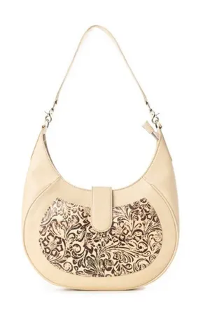 NWT Western Alanna Embossed Leather Mini Hobo Bag in Vanilla Noir thumbnail 1