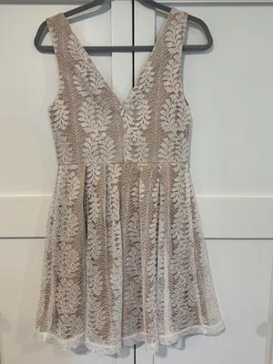 Lulu's Beige and White Lace Fit-and-Flare Mini Dress- small thumbnail 2