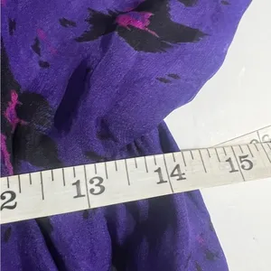 Aryn K Purple Silk Dress Size M 100% Silk Print‎ V-Neck Elastic Waist Fairycore thumbnail 9