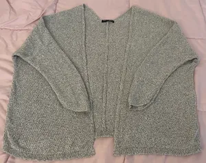 Gray Open Front Cotton Blend Speckled Cardigan Sweater, one size thumbnail 7