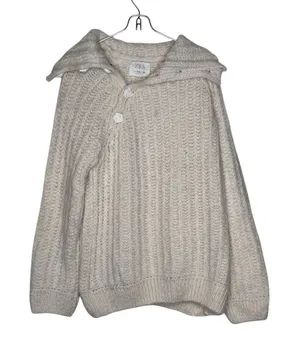 Zara‎ Women's Sweater Shawl Chunky Snap Buttons Long Sleeve Cream Sz. 13-14 thumbnail 1