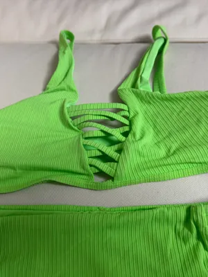 Neon Green Strappy Ribbed Bikini Set Size L thumbnail 3