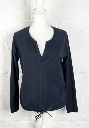 Athleta Women's Sentry‎ Tie Split Neck Long Sleeve Sweatshirt Black Size Small thumbnail 1