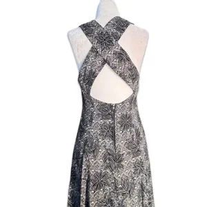 Vintage All That Jazz Black White Floral Cross Back‎ Maxi Dress Boho Minimalist thumbnail 4