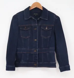 Ann Taylor Jacket Womens S Dark Blue Stretch Denim Trucker Excellent thumbnail 1