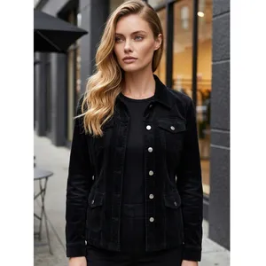 Jones New York Corduroy Black Military Button Front Jacket Womens Small Cotton thumbnail 6