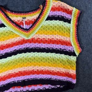 Free People Striped Sweater Vest V-Neck Multicolored Knit Boho L Hippie Festival thumbnail 8