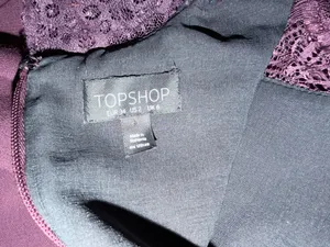 Topshop Purple Solid Lace Long Sleeve High Neck Shift Mini Dress Zip US 2 Formal thumbnail 4