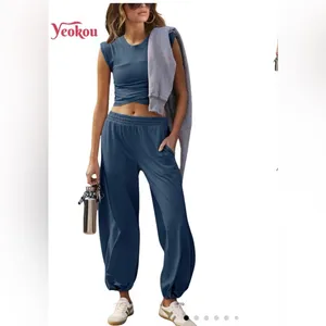 Two Piece Outfit Casual Lounge Set Cropped Top and jogger Sweatpant with Pockets thumbnail 17