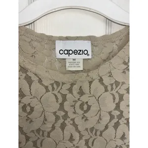 Vtg 90s Capezio Lace Floral Sheer Nude Long Sleeve Top Stretch M USA thumbnail 3