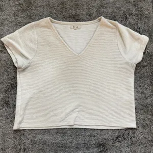 Madewell Textured Pointelle V-Neck Setlist Boxy Cropped Top Women's Medium thumbnail 2