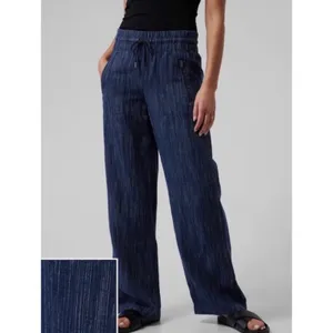 Athleta Cabo Linen‎ Textured Wide Leg Pant Blue Chambray Size 4 thumbnail 2