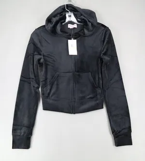 New Juicy Couture Velour Bling Tracksuit Hoodie Pant Black Beauty‎ Size M Set thumbnail 1