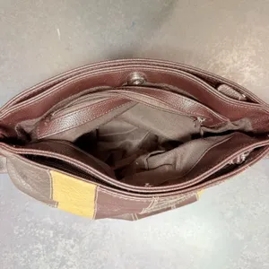 Patchwork Hobo Shoulder Bag Genuine Leather Brown Tan Small thumbnail 4