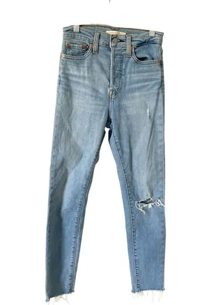 Levi's Wedgie Skinny Distressed Raw Hem Denim Jeans Blue Size 25 thumbnail 1