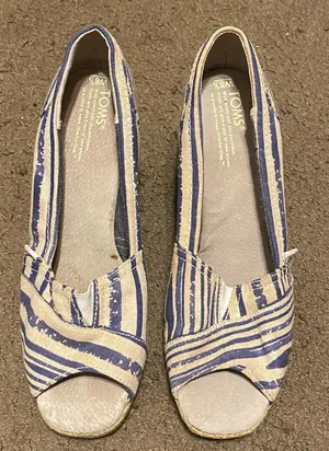 Toms‎ White Blue Stripe Canvas Rope Peep-Toe Wedges Womens Size 8.5 thumbnail 1