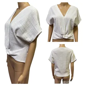 Zara White Gauze Twisted Front Dolman Short Sleeve Lightweight Top Womens Small thumbnail 2
