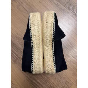 Tory Burch‎ Espadrille Black Platform Slides Leather Suede Chunky Resort Luxury thumbnail 3