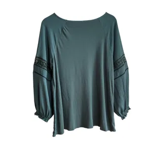 LOFT ann taylor green‎ long sleeved bohemian top women's size large embroidered thumbnail 6