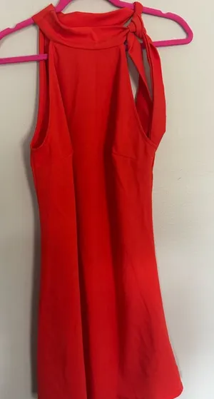 NWT Stunning Morgan Taylor Red Tie Neck Mini‎ Sleeveless Dress Medium thumbnail 1