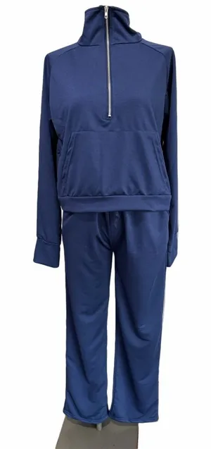 Women's Dark Blue Two Piece Casual Wear Pants and 3/4 Zip Top Size S #260801 thumbnail 1
