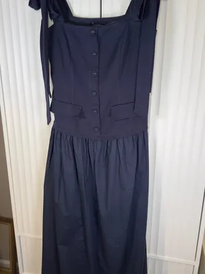 NWT English Factory Silk Blend Square Neck Navy Tie-Shoulder Maxi Dress SMALL thumbnail 4