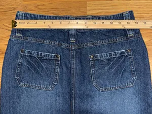 Cato Long Denim Skirt Women’s Size 6 Dark Wash Distressed Raw Hem Fringe Slit thumbnail 14