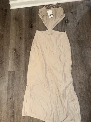 Zara Sand-Beige Cutout Midi Dress with Side Slit thumbnail 7