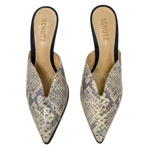 Schutz Heliconia Iridescent Snake Embossed Leather Crystal Trim Mule Heels 7.5 thumbnail 2