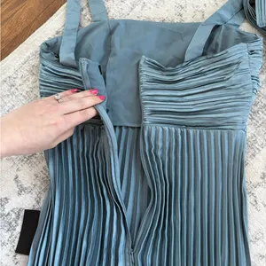 Lulus Gorgeous Purpose Slate Satin Pleated Sleeveless Bow Maxi Dress Size Medium thumbnail 9
