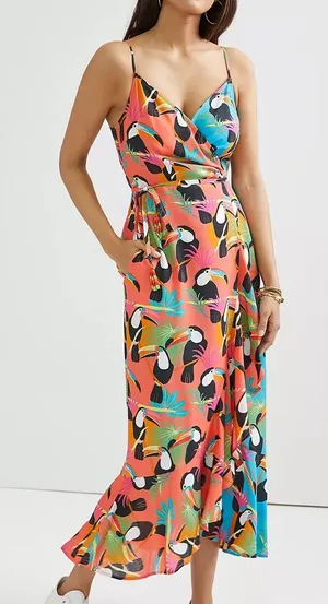 Farm Rio Anthropologie Toucans Wrap Maxi Dress‎ Size XS thumbnail 1