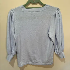 LILLA P rib trim puff sleeve‎ sweater in light blue sz XS thumbnail 2