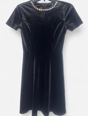 Black velvet short sleeve dress thumbnail 1