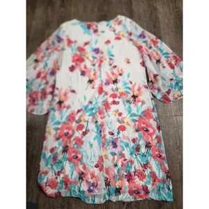 Chetta B Floral Print Dress Size 12 Chiffon Split Sleeve White Scoop White thumbnail 6