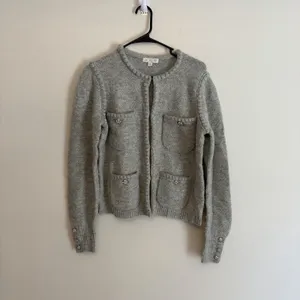 J. Crew Gray Boucle Sweater Cardigan Jewel Buttons XS Merino Wool Blend Pockets thumbnail 2
