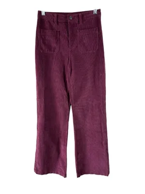 Faherty Womens 26 Burgundy Corduroy Wide Leg Pants High Rise Patch Pocket thumbnail 2