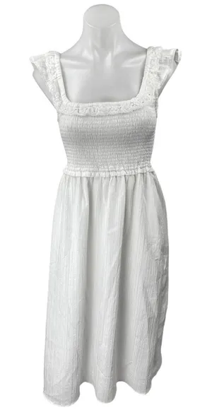 American Eagle White Sleeveless Smocked Floral Ruffle Fit & Flare Midi Dress XS thumbnail 1