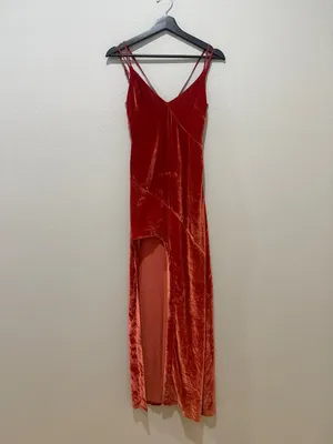 For Love & Lemons Rust Orange Velvet Maxi Dress Size XS thumbnail 3