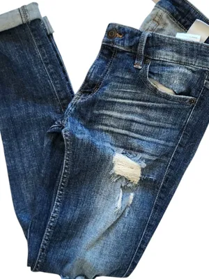 Distressed Mid-Blue Women's Skinny Jeans thumbnail 4