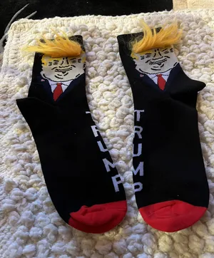 Unisex Americana Donald Trump Orange Hair Navy Red Funny Socks Long Crew Socks thumbnail 1