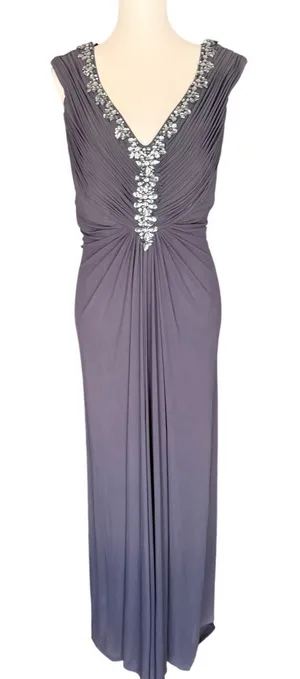 Alex Evenings Woman‎ Gray Embellished Ruched Gown Dress 14W Formal Wedding Guest thumbnail 1