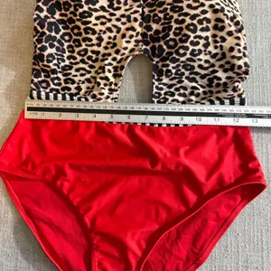 Leopard Print Cut Out‎ One Piece Swimsuit Red Bottom Striped Waistband Monokini thumbnail 3