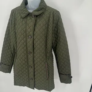 Lands End Quilted Jacket Women’s S TALL 6-8 Green Buttons thumbnail 2