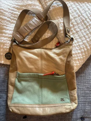 The Sak Beige and Sage Leather Crossbody Bag with Red Accent thumbnail 1